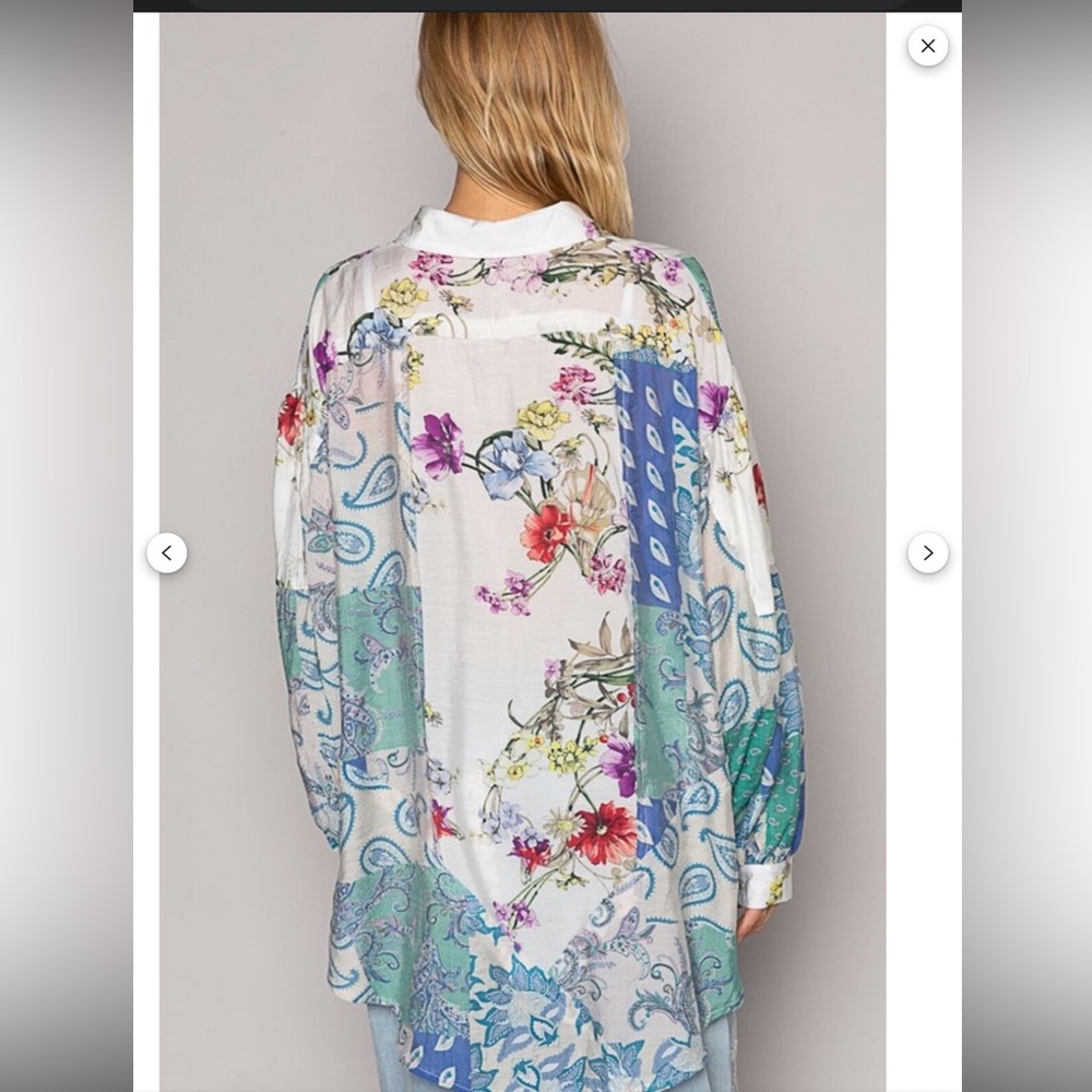 53. Nwot Pol Floral Patchwork Button Front Blouse - image 3